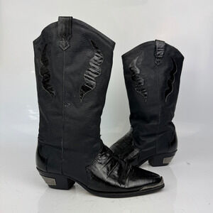 Dingo Slip On Block Heel Leather Western Cowboy Boots Women's 9.5 Black